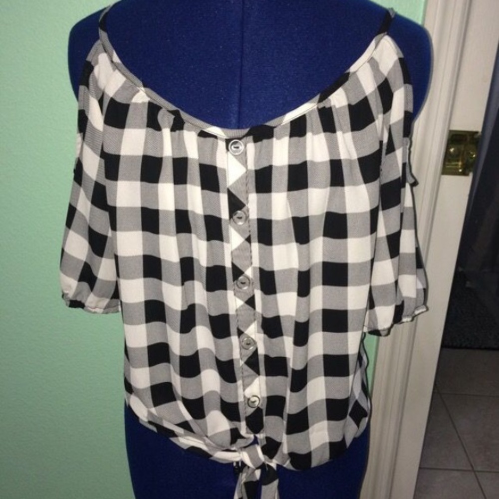 Plaid off the shoulder blouse WORN TWICE
